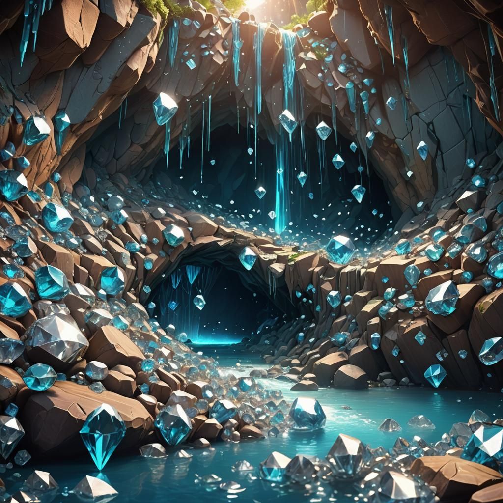 Diamond Waterfall Cave: Vibrant Concept Art