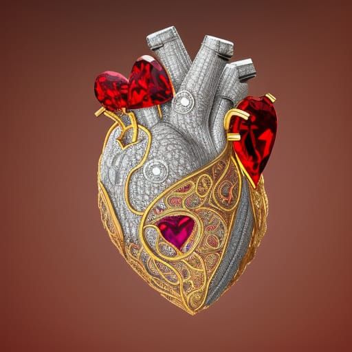 Bejeweled Human Heart in Art Nouveau Style