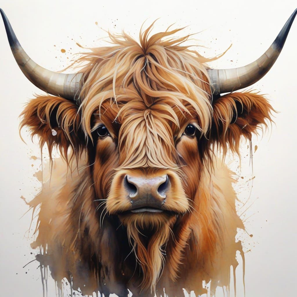Rustic Highland Cattle in Watercolour Style