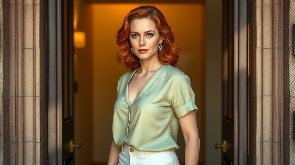 Elegant Woman in Doorway, Gil Elvgren Pin-Up Style