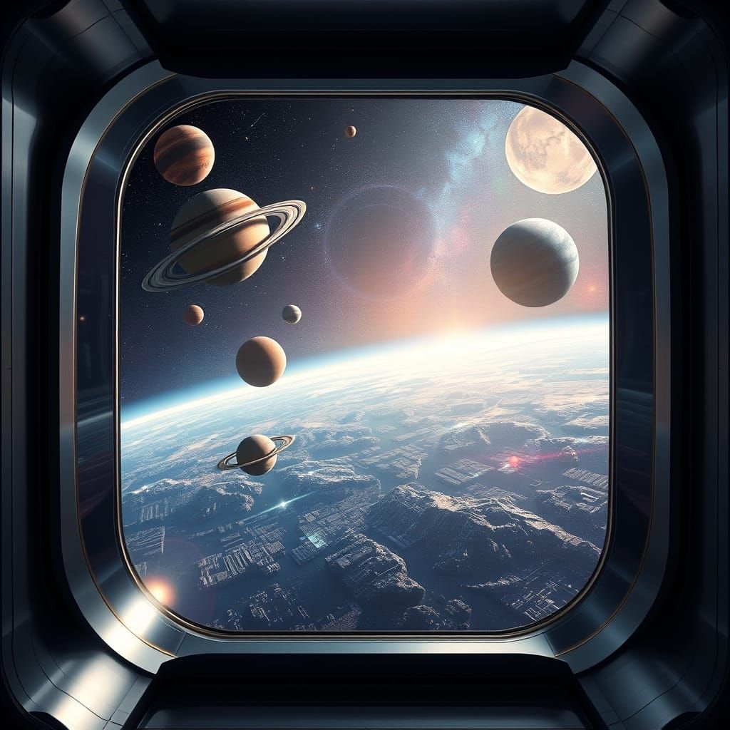 Cosmic Window Frame in Cyberpunk Style