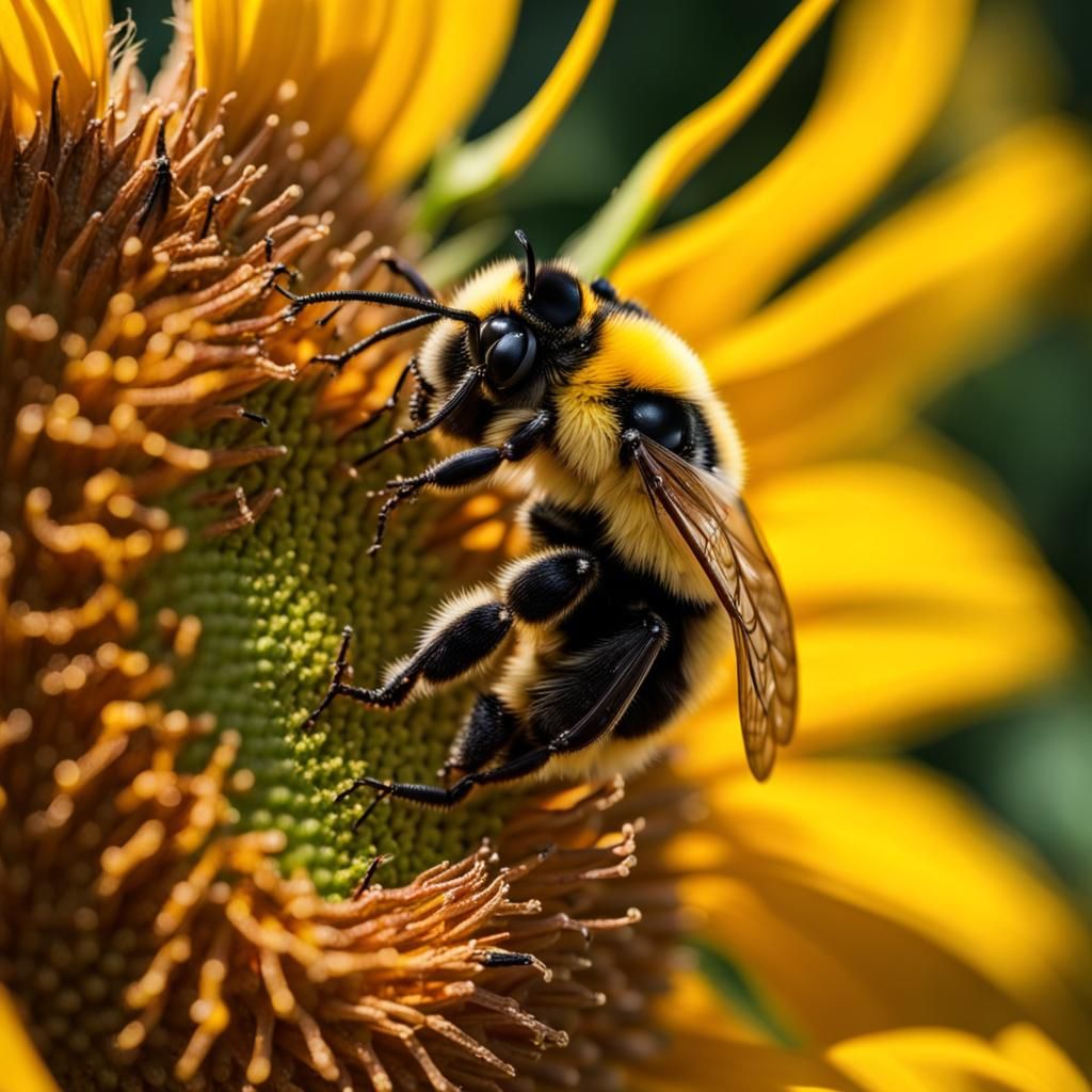 Bumblebee and Sunflower: Macro Photography