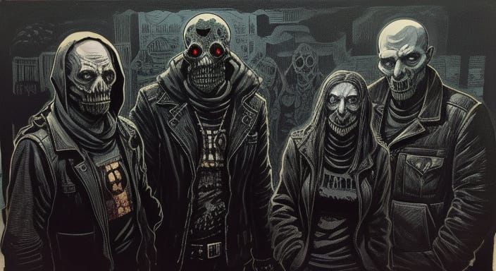 Dark Apocalyptic Cityscape in Ink-Acrylic Horror Style