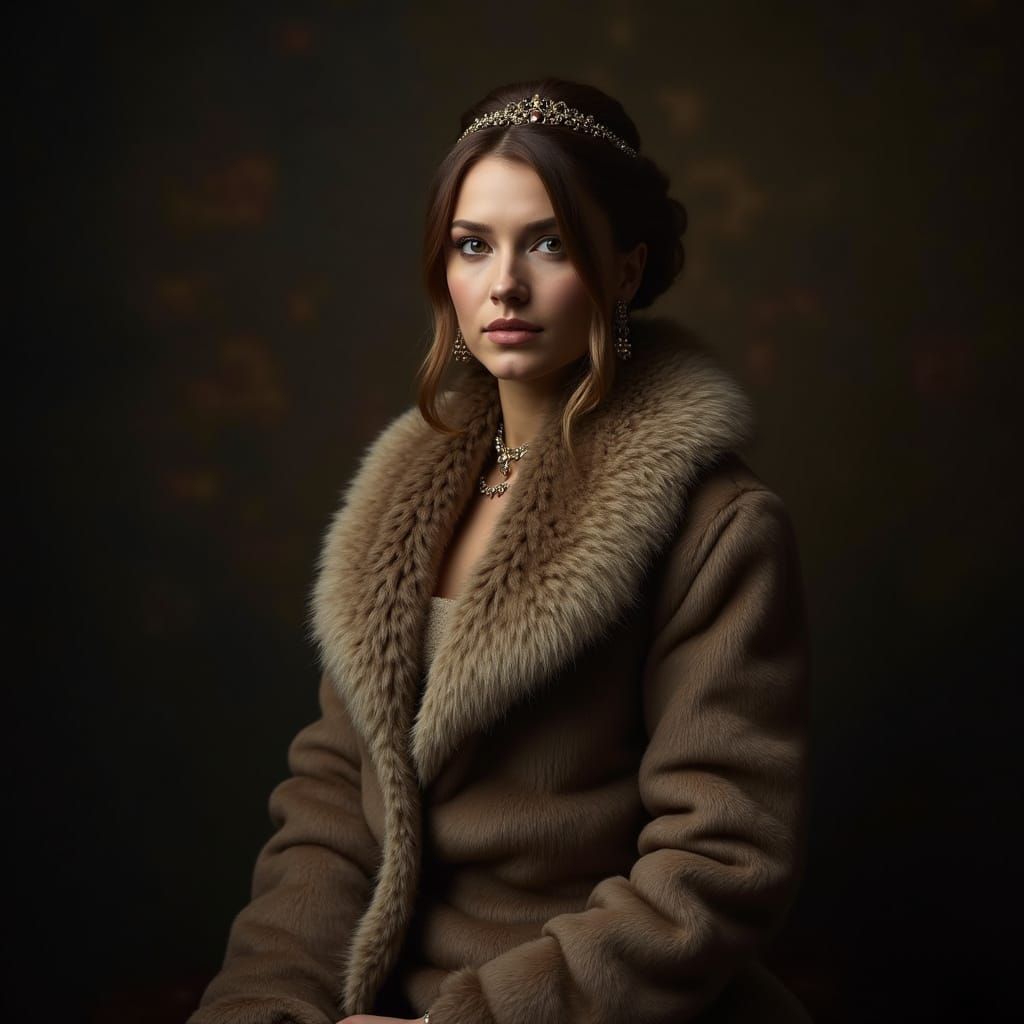 Woman in Opulent Fur Coats, Renaissance-Inspired