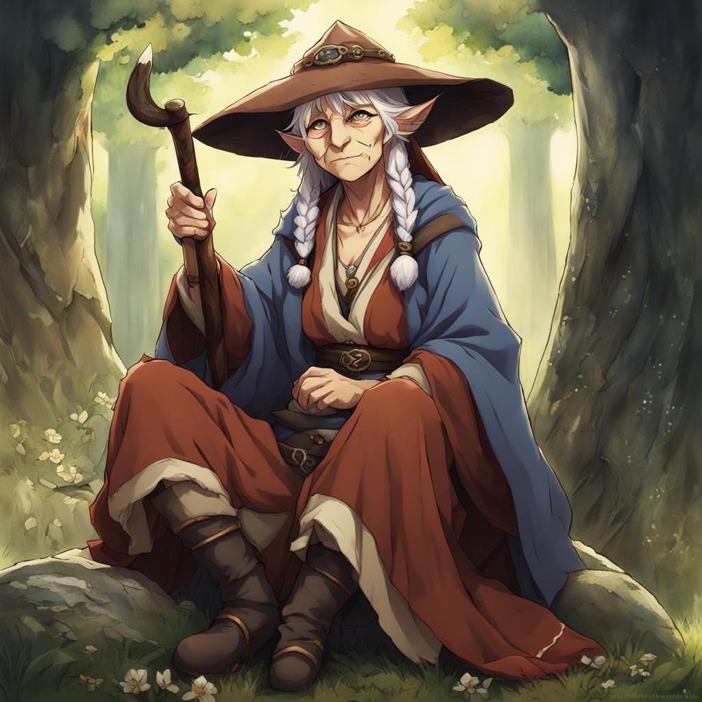 Kind Old Firbolg Lady in Anime Style
