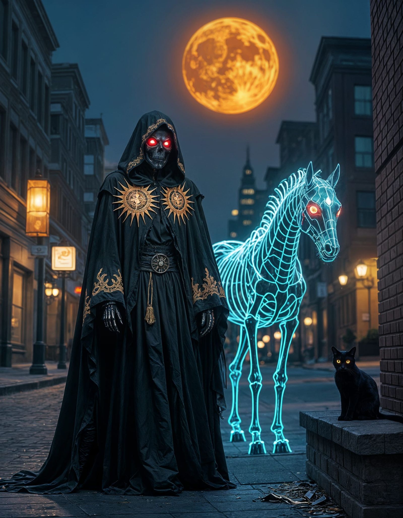 Grim Reaper Disappearing in City Shadows