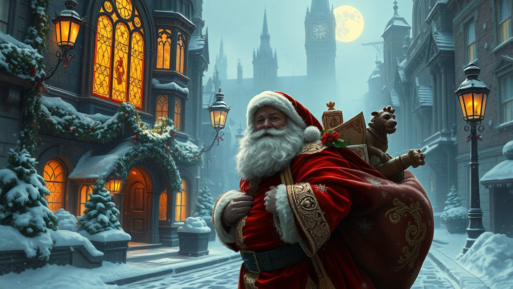 Victorian Christmas Scene in a Gothic Cityscape