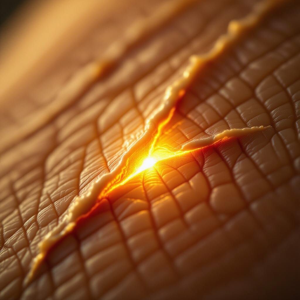 Glowing Scar Macro Photo: Resilience and Inner Light