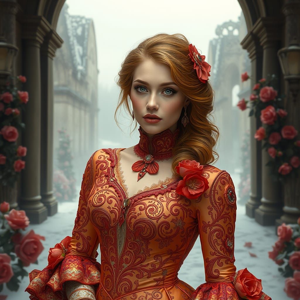 Ethereal Victorian Siren in Shimmering Latex