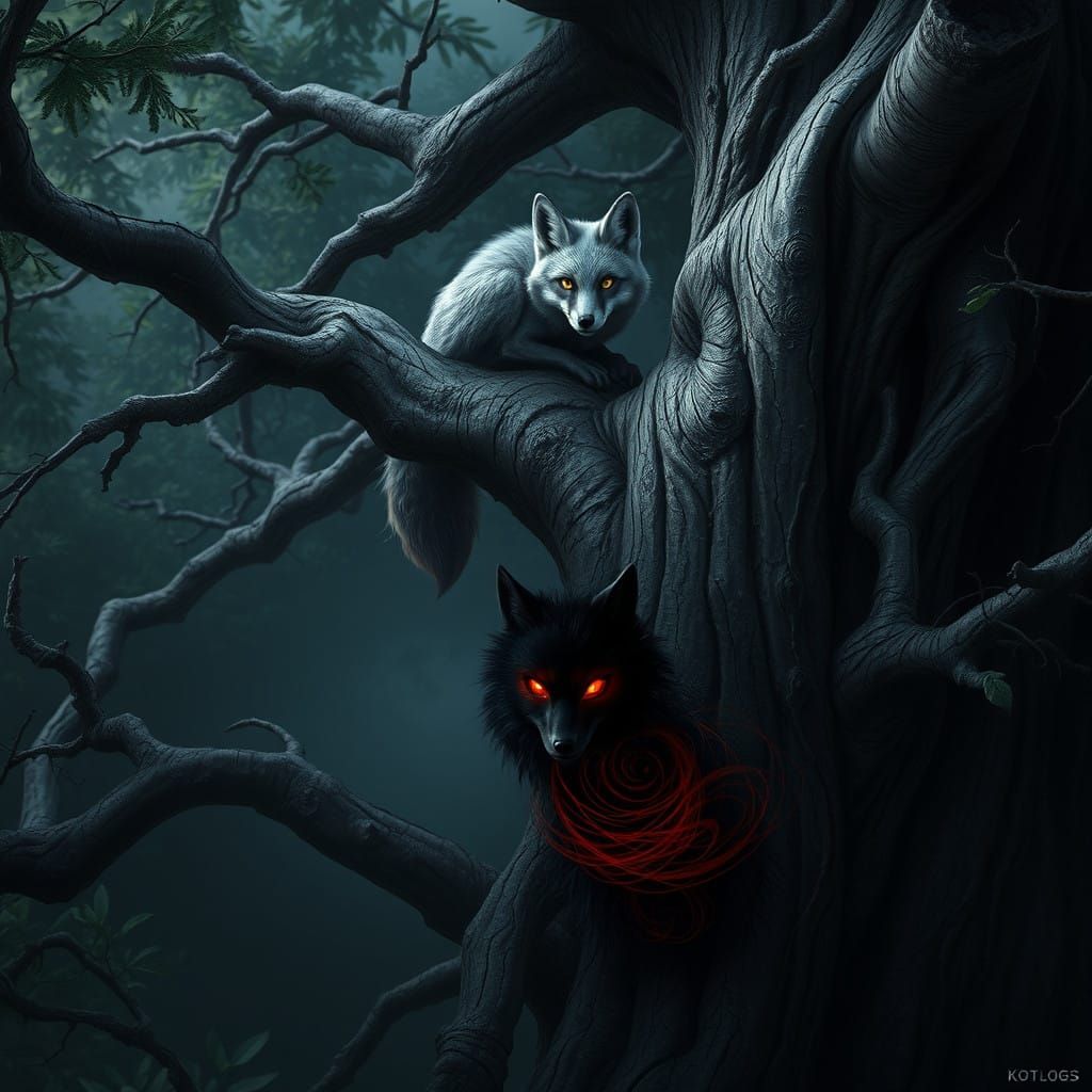 Ethereal Duality: Gray Fox and Shadowy Adversary