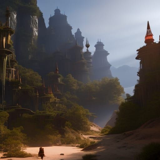 Utopian Landscape in Detailed Matte Painting Style