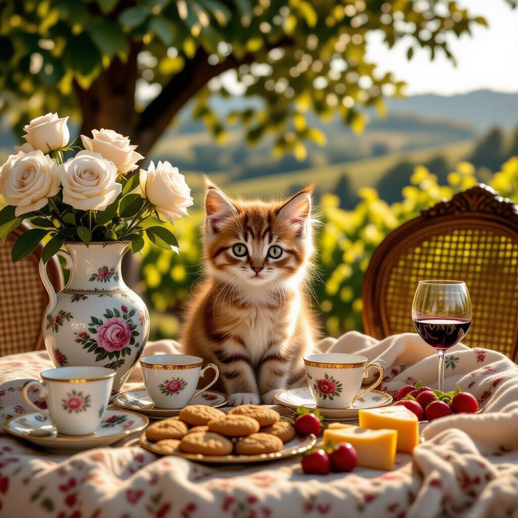 Whimsical Kitten in Italian Countryside