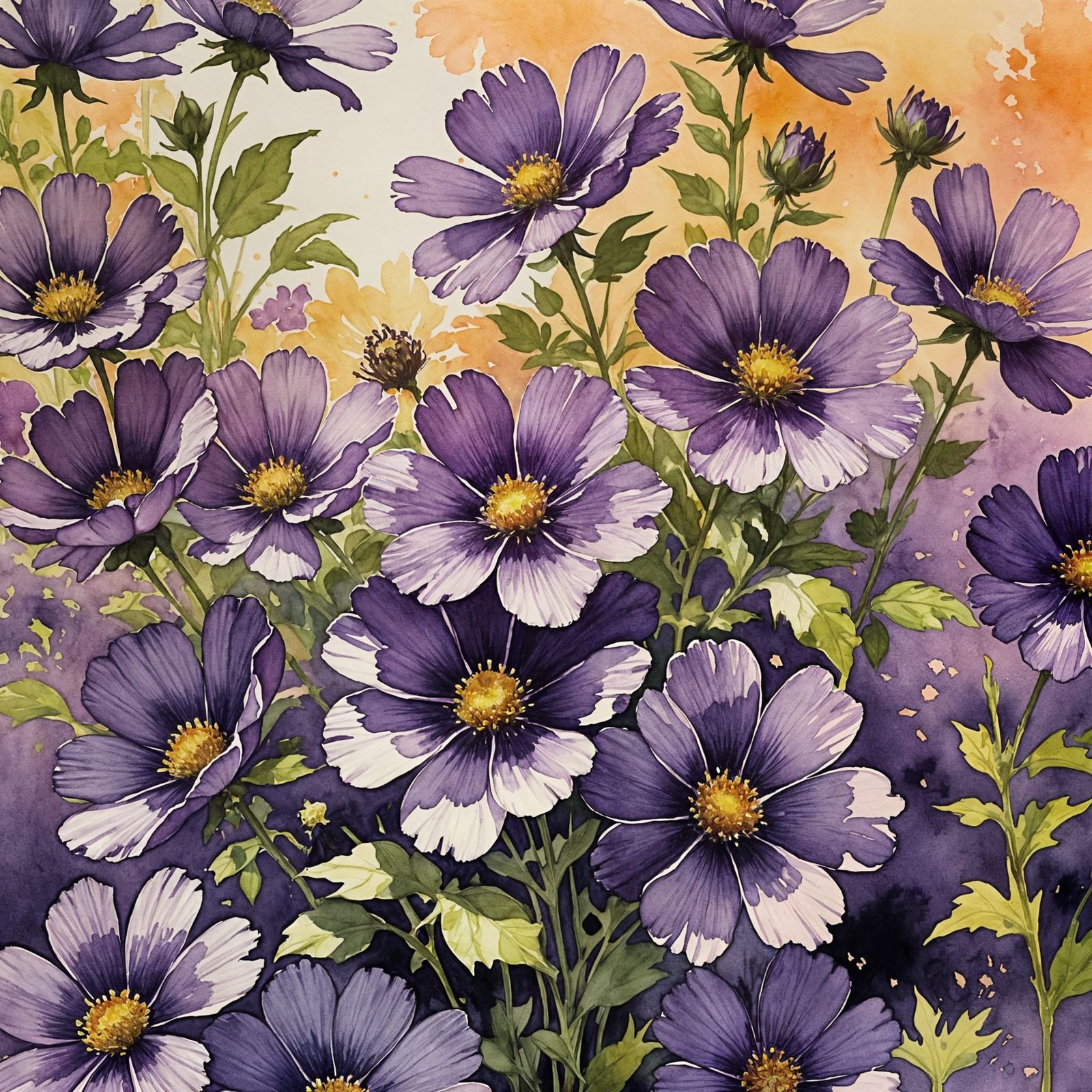 Bright Purple Flower in Watercolor Style