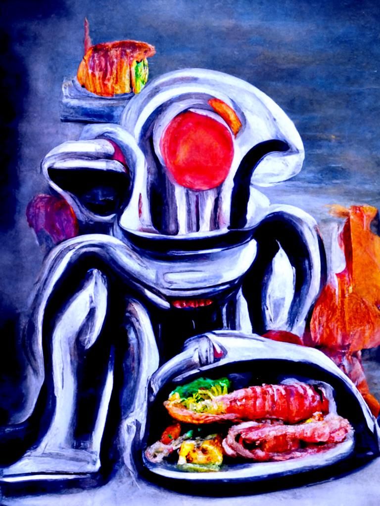 Michelin Star chef de partie minimalist impressionism H.R. Giger surrealism fauvism colourful detailed painting oil on c...