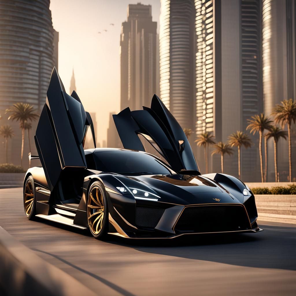 Black Gold Lion Hypercar in Dubai: Artstation Fantasy