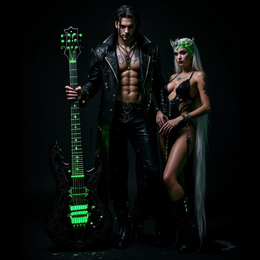 Goth Vampire James and Two Females in Dark Fantasy Scene