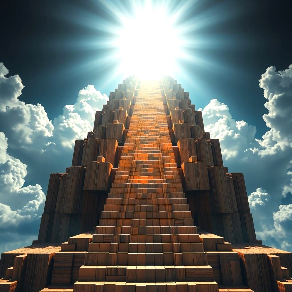 Wooden Block Stairway to Heaven: Digital Matte Painting