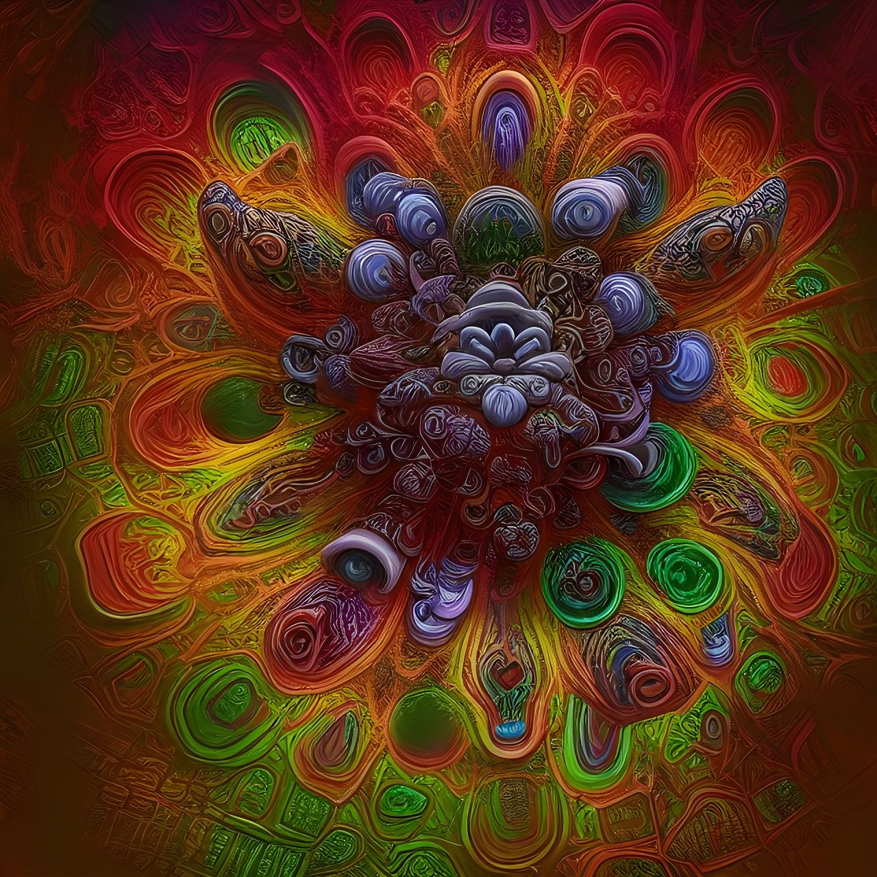 Sacred Geometry Lotus Flower in Psychedelic Art Style