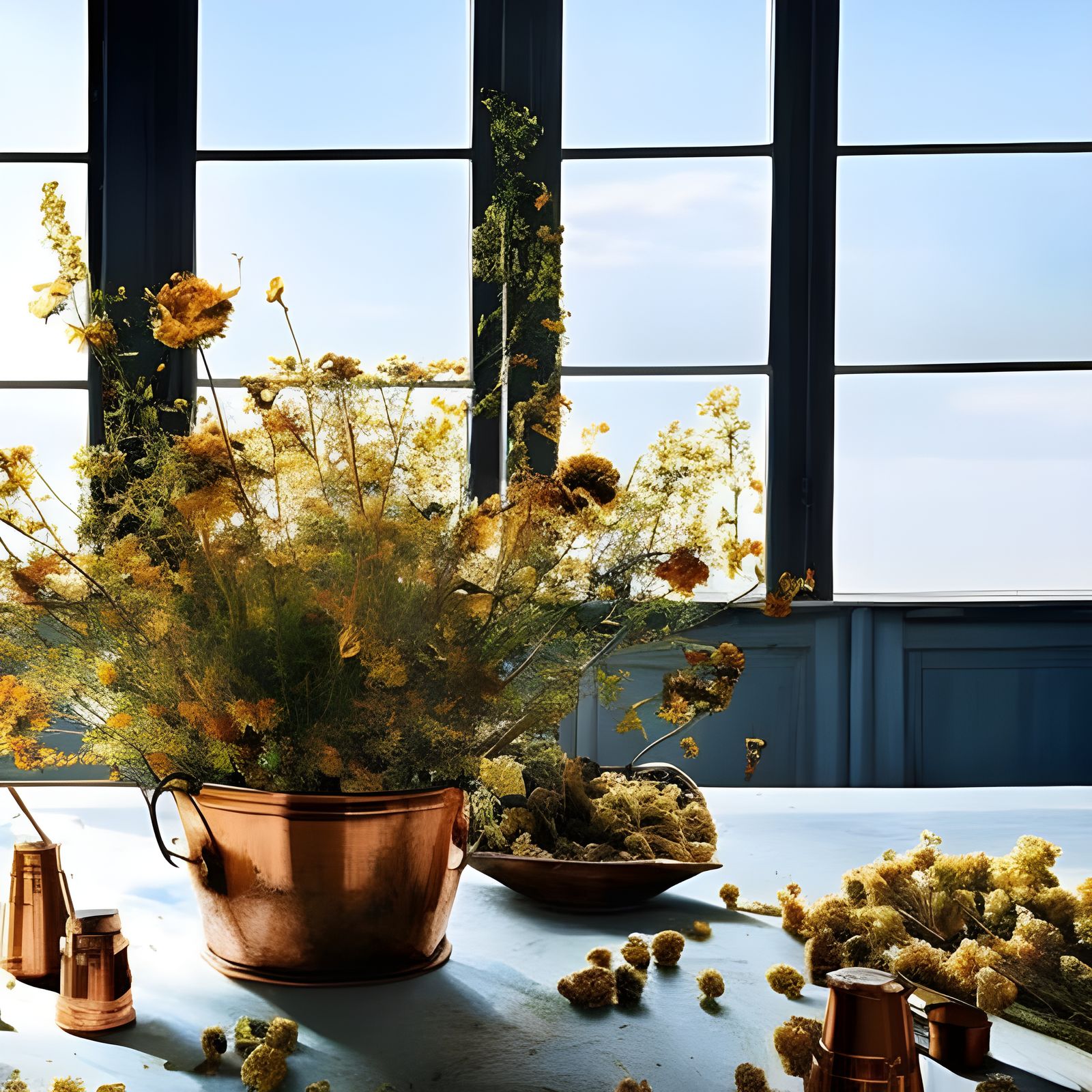 Dried Flowers in Radiant Light: A Hyperrealist Still Life
