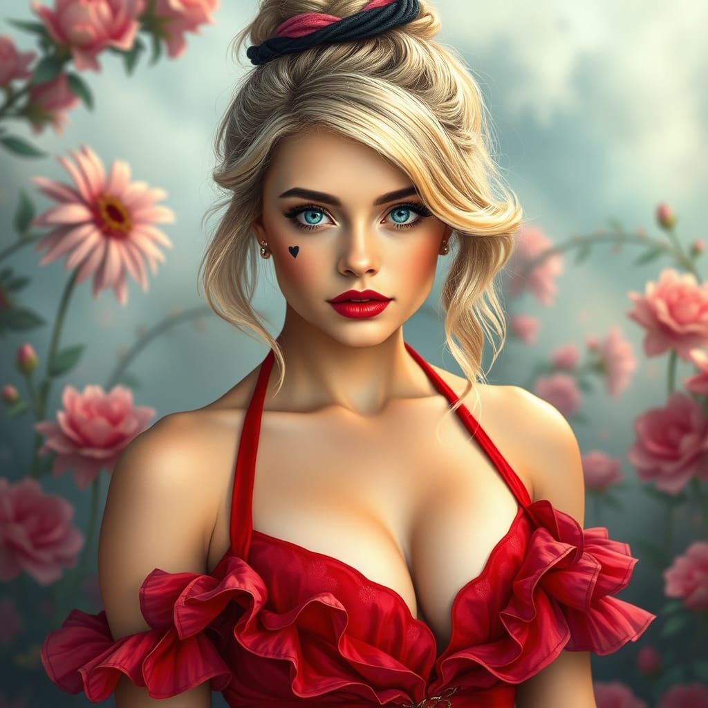 Dreamy Closeup Portrait of a Mystical Beauty in a Red Dress