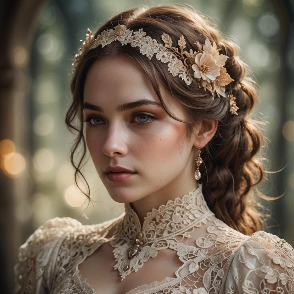 Elegant Woman in Lace: Fantasy Concept Art