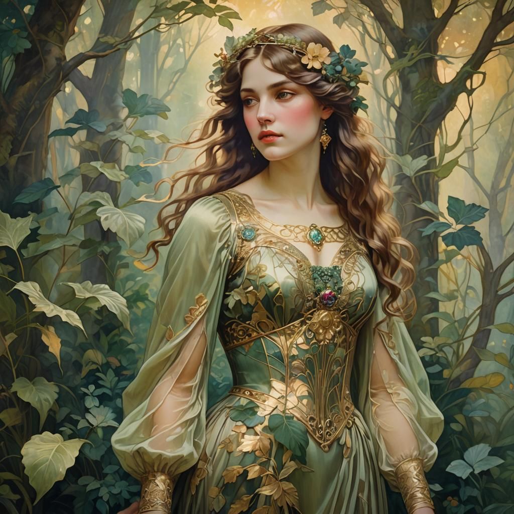 Baroque Portrait of Woman in Dreamlike Setting