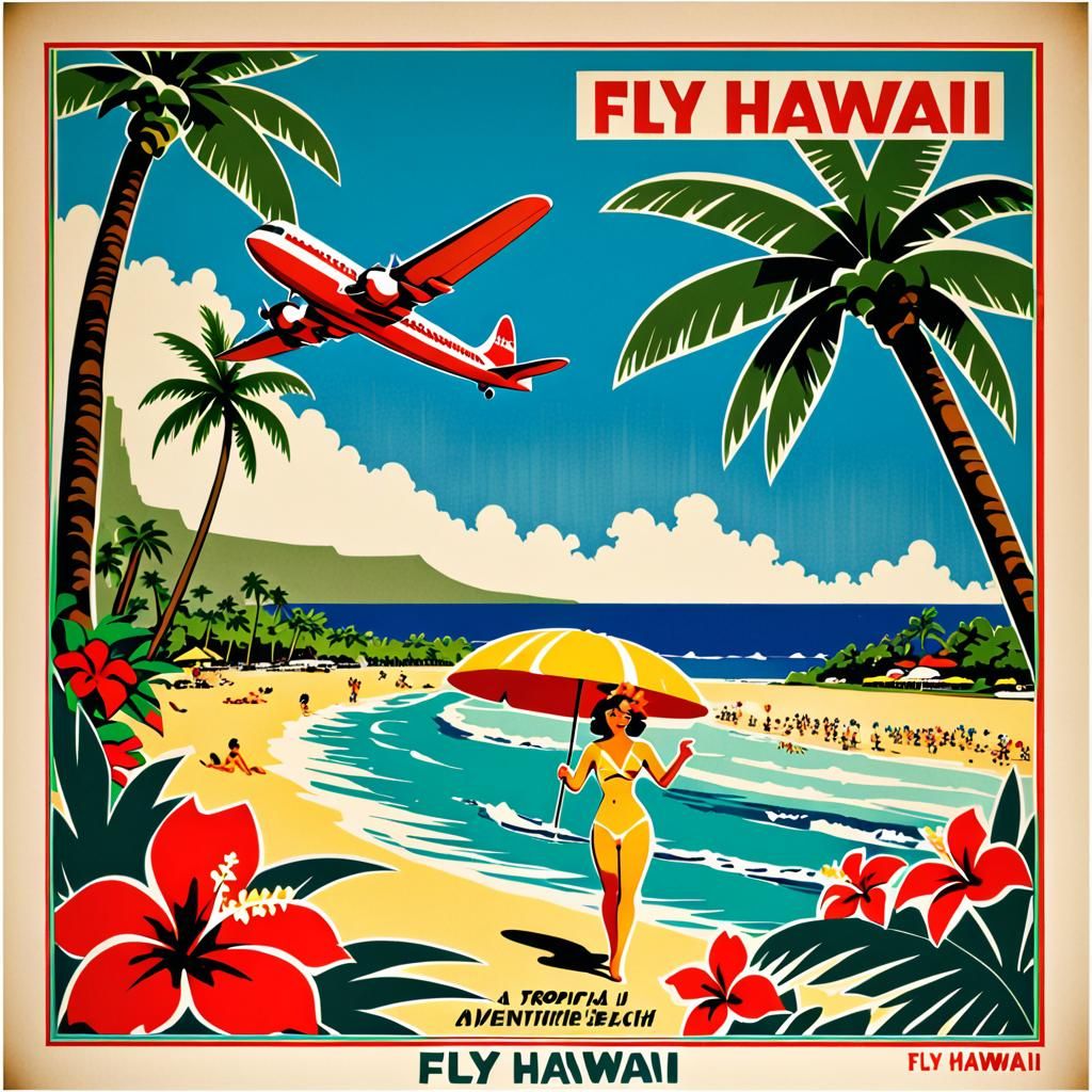 Vintage Travel Poster: Fly Hawaii