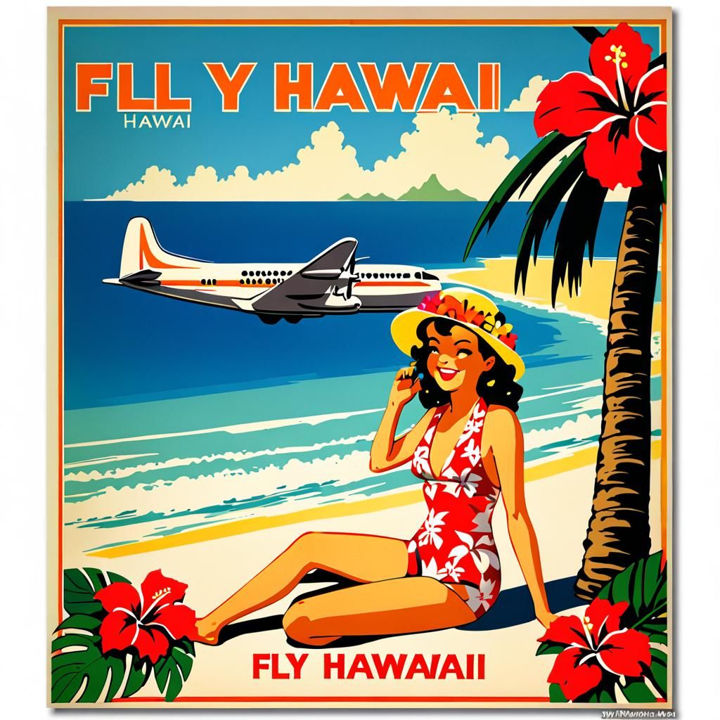Vintage Travel Poster: Fly to Hawaii