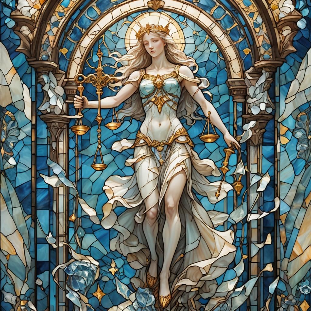 Ethereal Ivory Scales of Justice in Surreal Setting