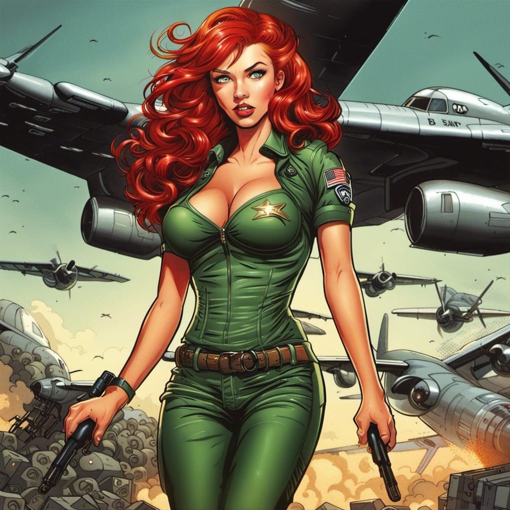 B-52 Bomber Pin-Up Girl in Comic Book Style