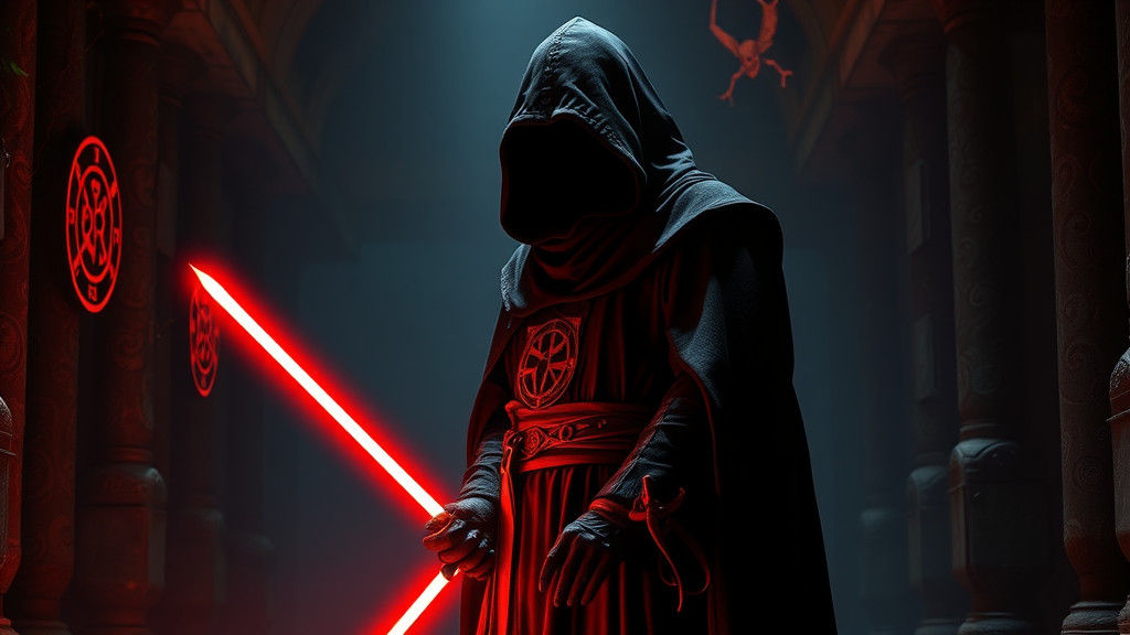 Sith Lord in Ominous Corridor: Gothic Illustration