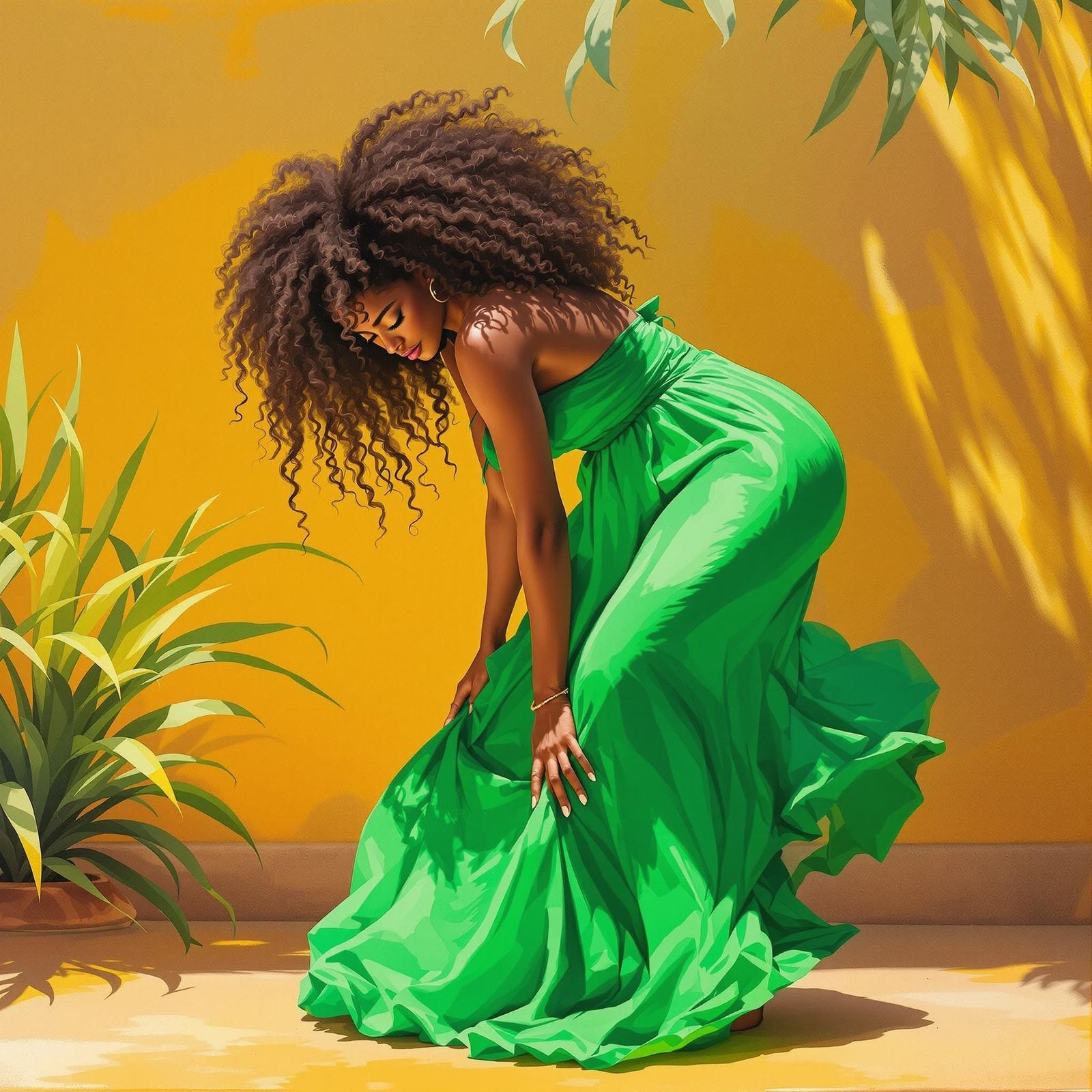 Back shot of a sensual black woman bending forward to pick s...