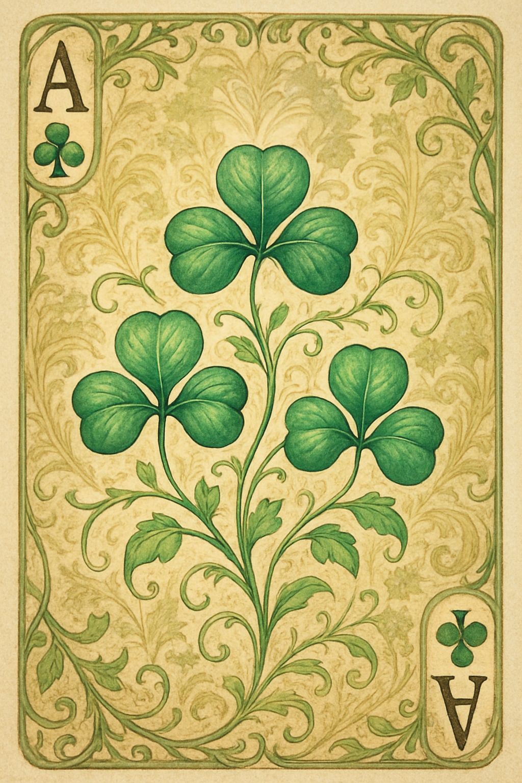Art Nouveau Ace of Clubs with Botanical Garden