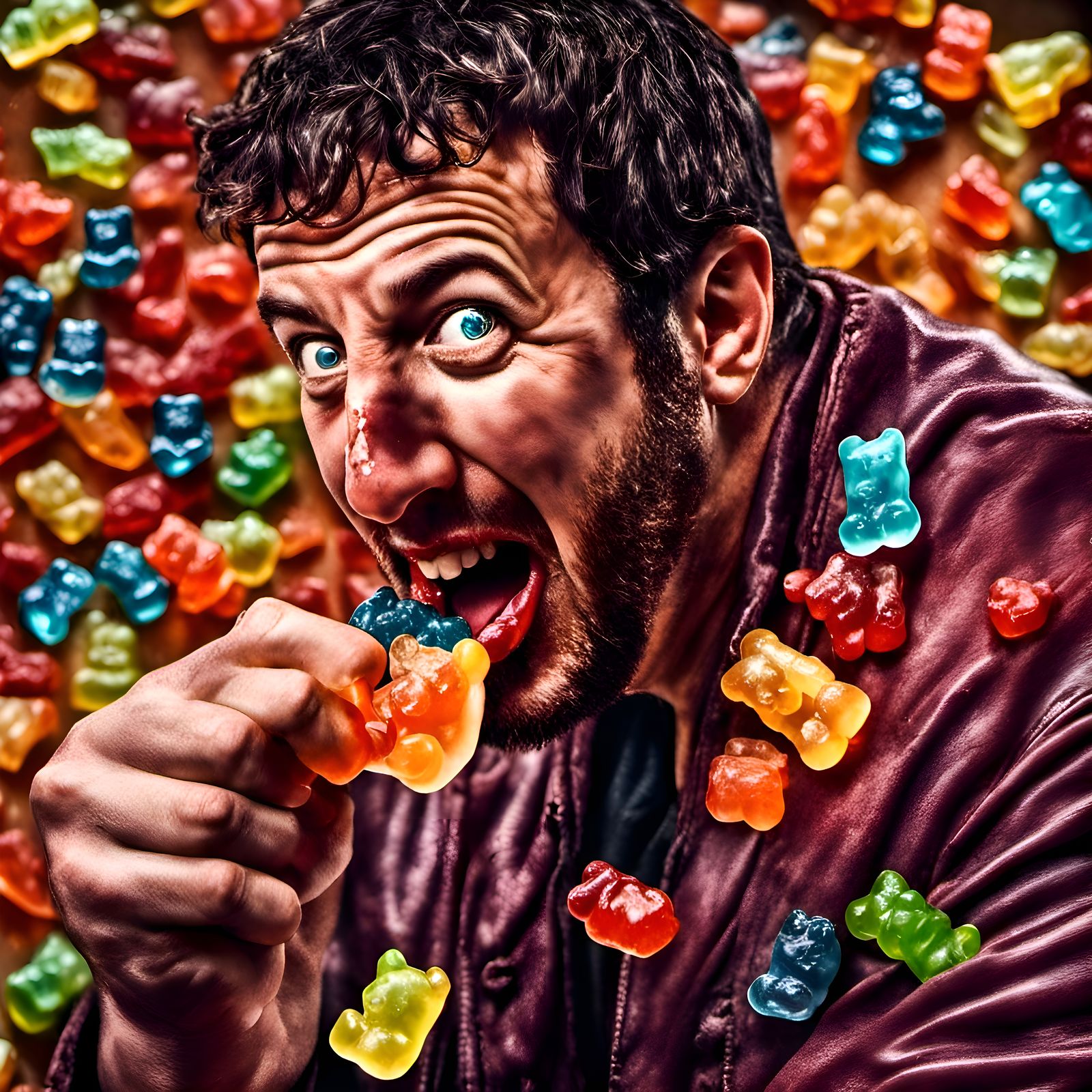 Adam Sandler eating Gummy Bears