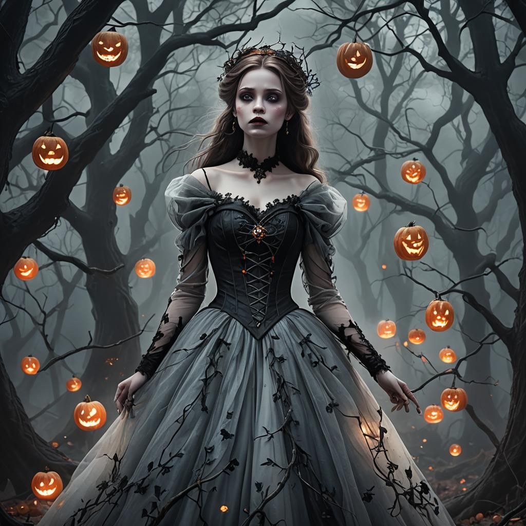 Macabre Disney Princess in Gothic Haunted Forest