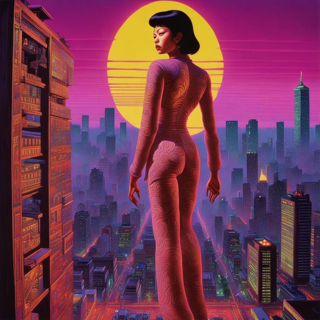 Tokyo Vaporwave Cityscape Inspired by Ed Paschke
