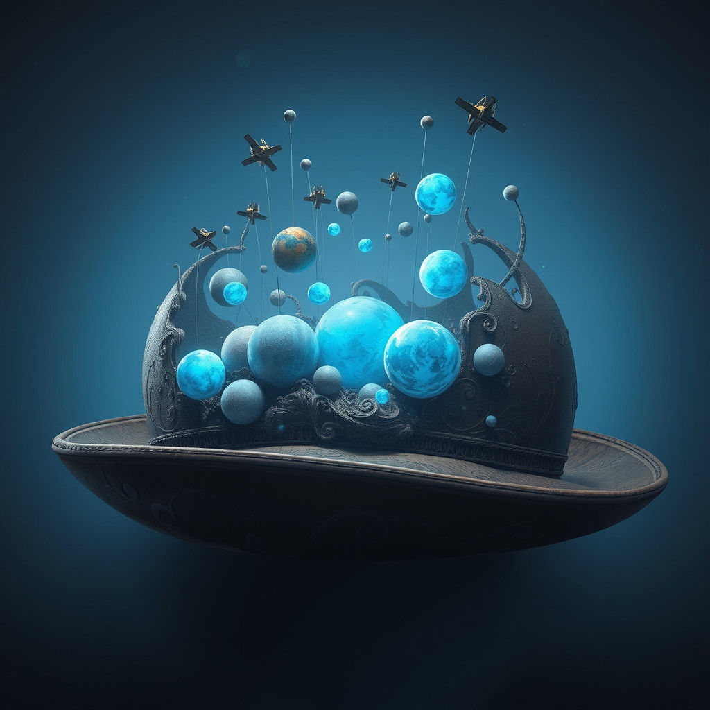 Celestial Hat with Orbiting Planets in Matte Painting Style