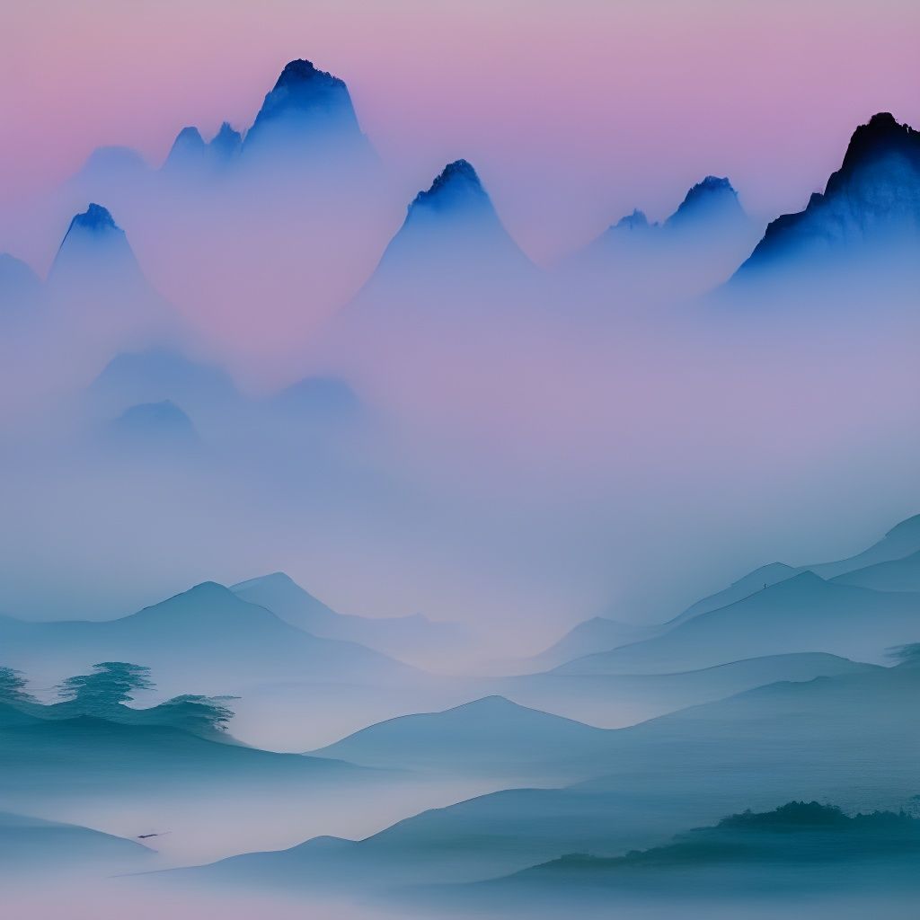 Indigo Fantasy Landscape: Watercolor on Silk