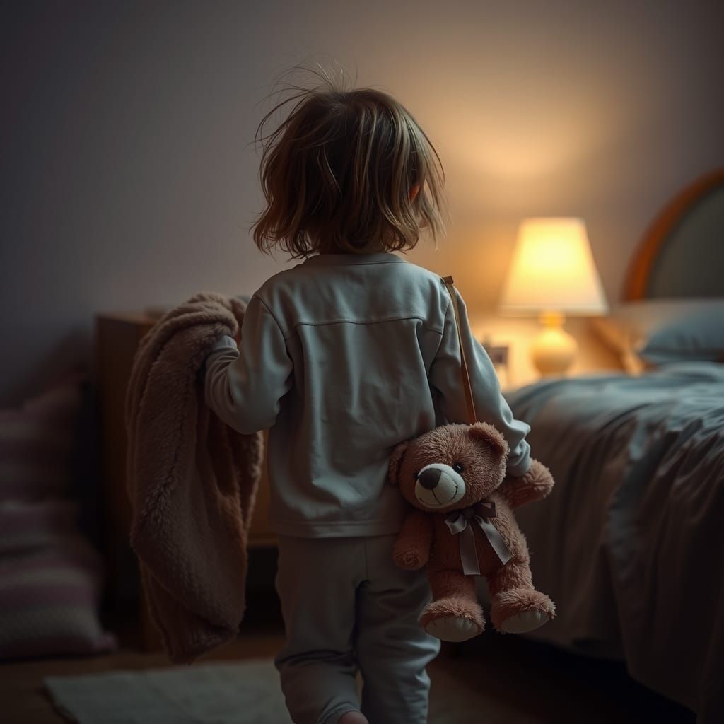Little Girl's Bedtime Journey with Teddy Bear