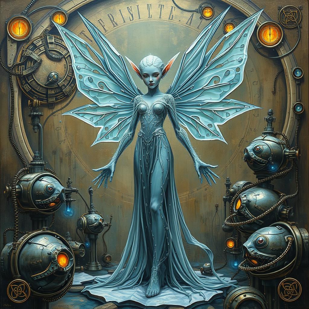 Frozen Fairy Elf in Cryogenic Lab, Impasto Style