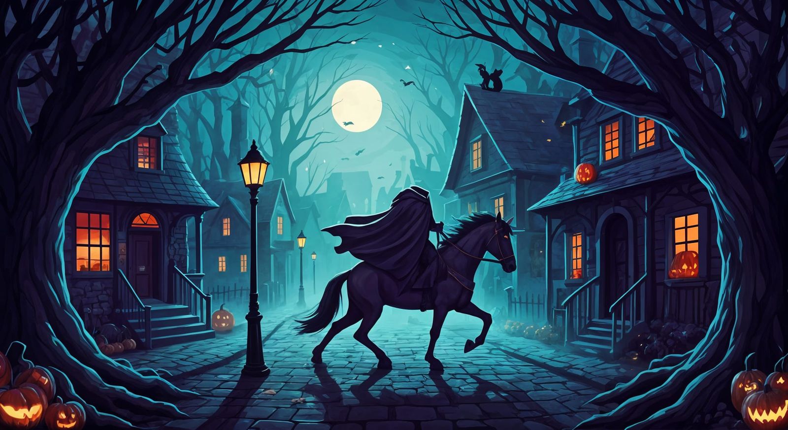 Headless Horseman Gliding Through Misty Autumn Streets