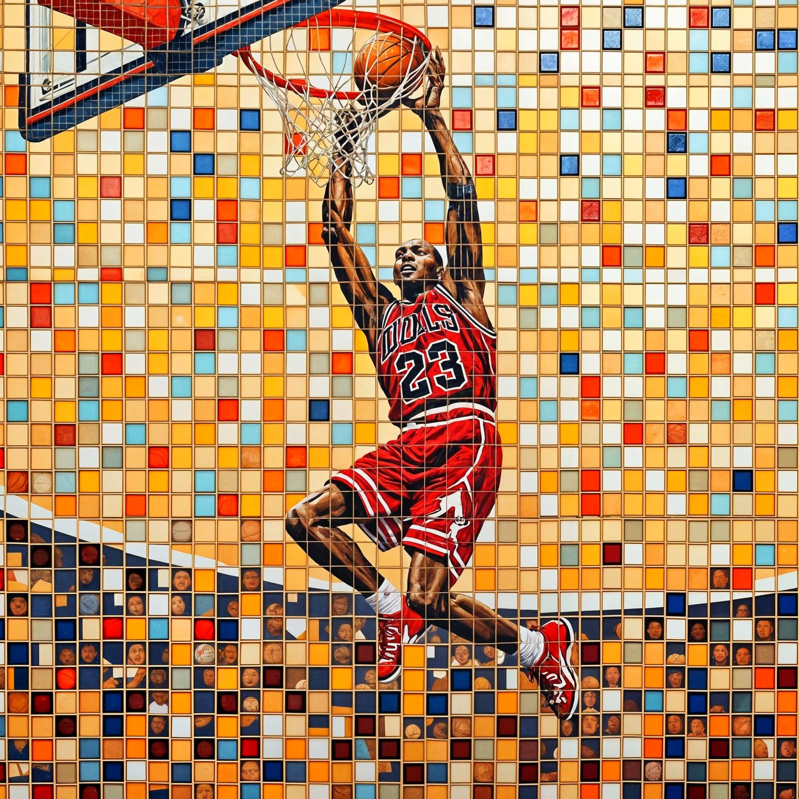 Michael Jordan Dunking Basketball in Mosaic Style