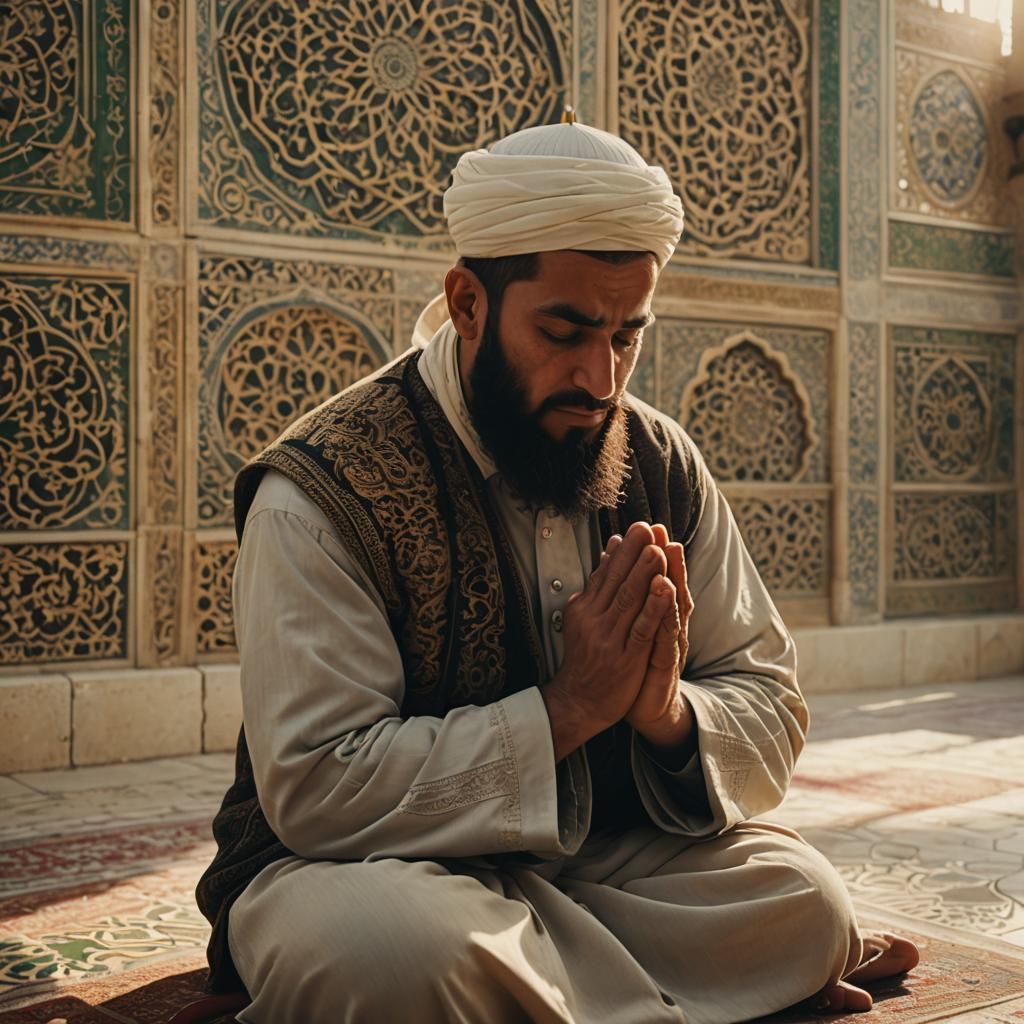 Muslim Prayer at Aqsa Mosque in Golden Light