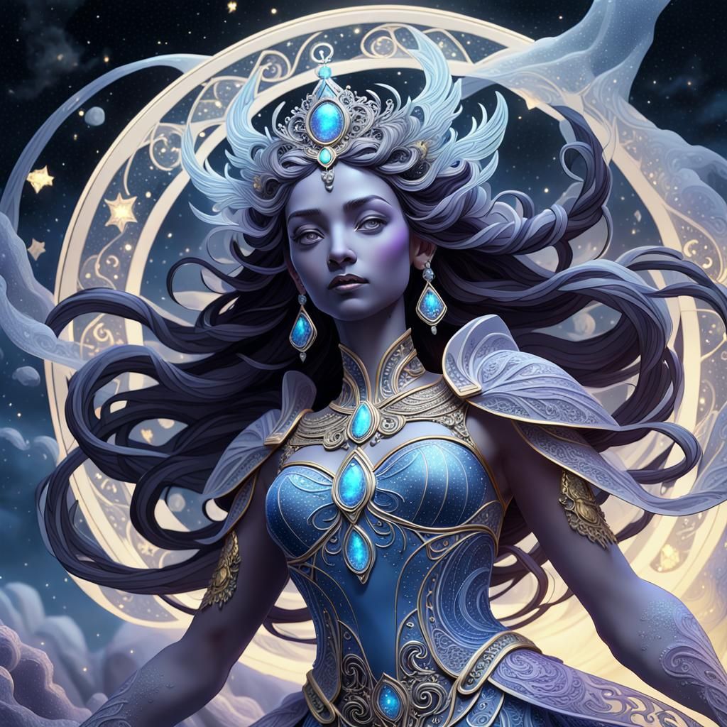 Ice Goddess in Dark Fantasy Art Nouveau Style