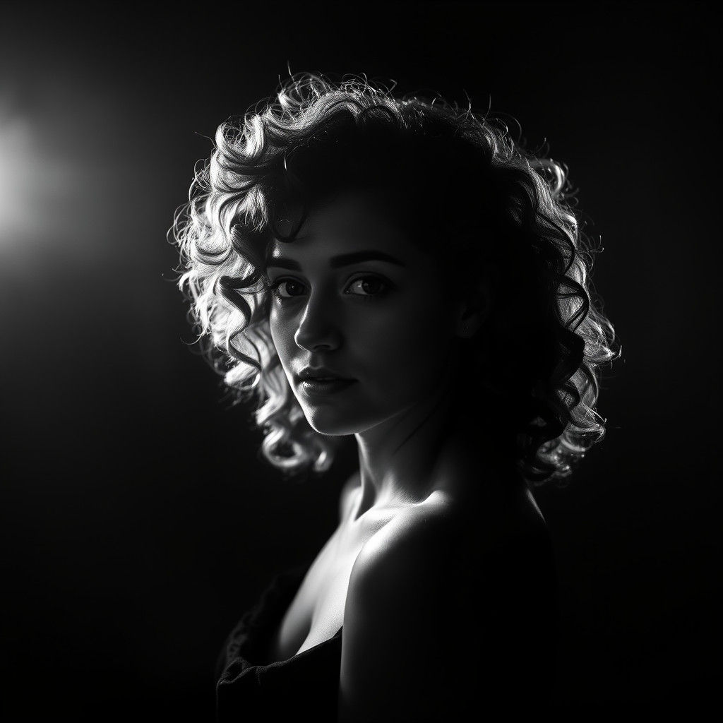 Dramatic Chiaroscuro Portrait of Woman in Dark