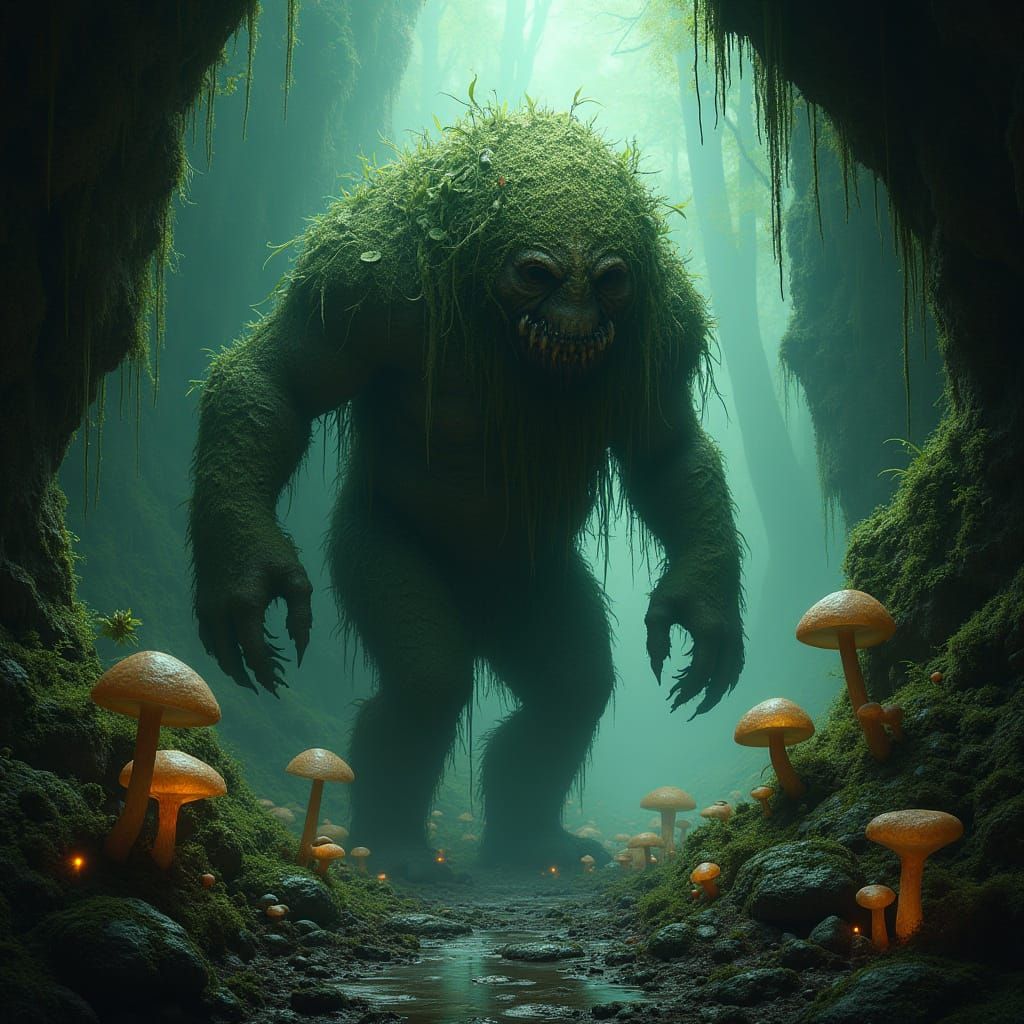 Shambling Mound of Swamp Vegetation in Eerie Cave