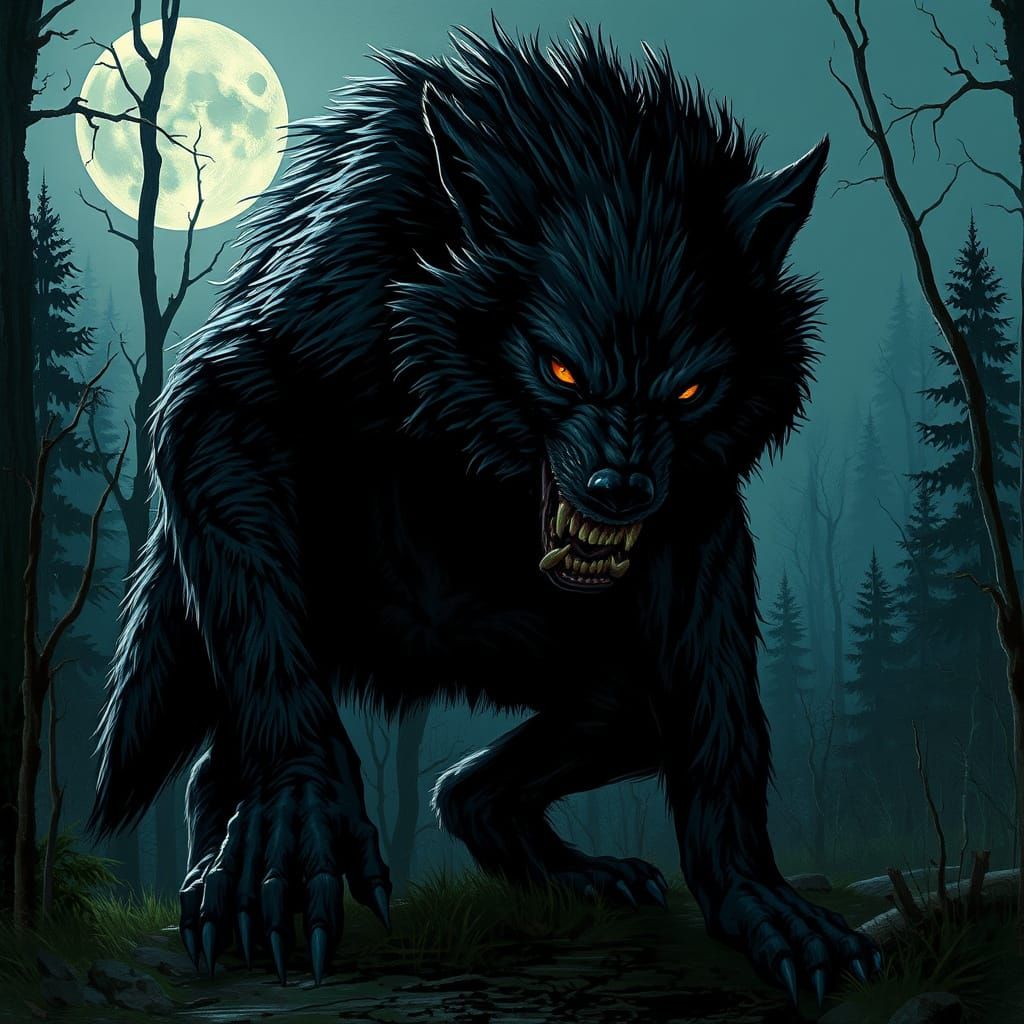 Terrifying Vukodlak Snarling in Moonlit Forest