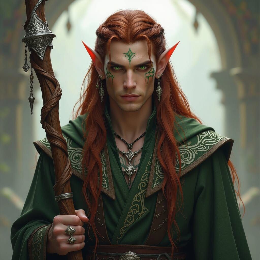 Hyperrealistic Wild Elf Portrait with Runes and Tattoos