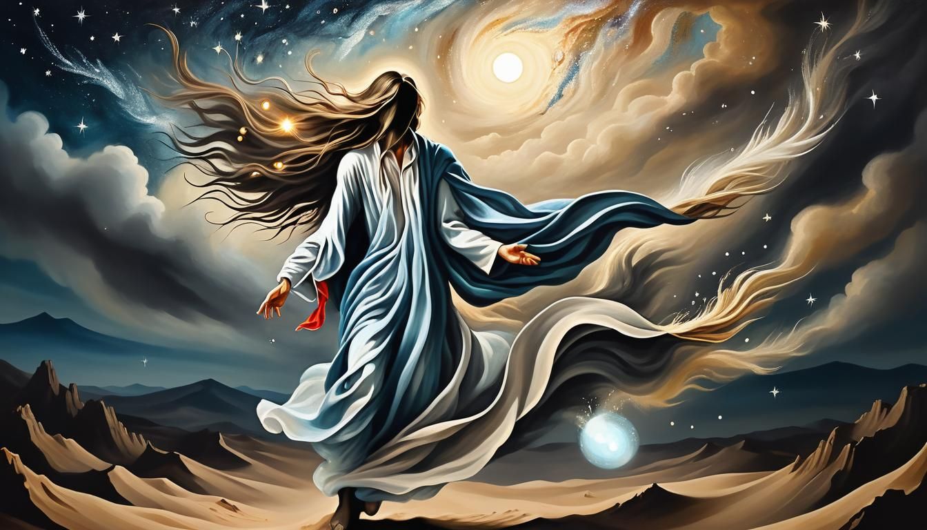 Surreal Wanderer in Desert Landscape Painting