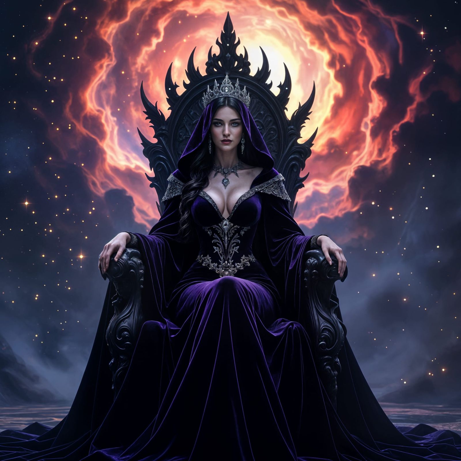 Regal Sorceress Before Cosmic Nebula